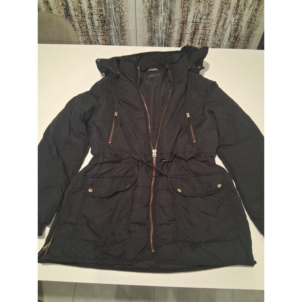 J.Crew Chateau Puffer Jacket Women's Large Black PrimaLoft Insulated Hooded Coat - Picture 4 of 13